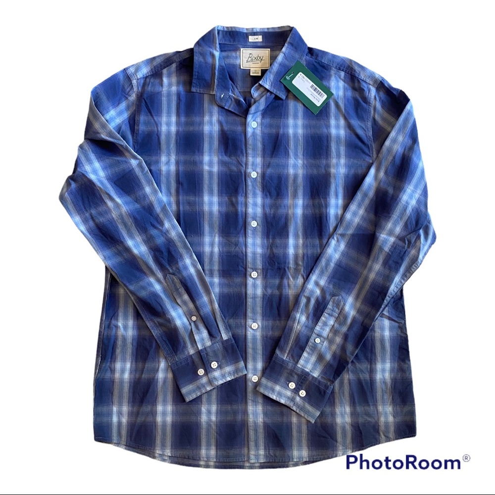 Bizby Stitch‎ Fix blue plaid button down shirt size L slim fit